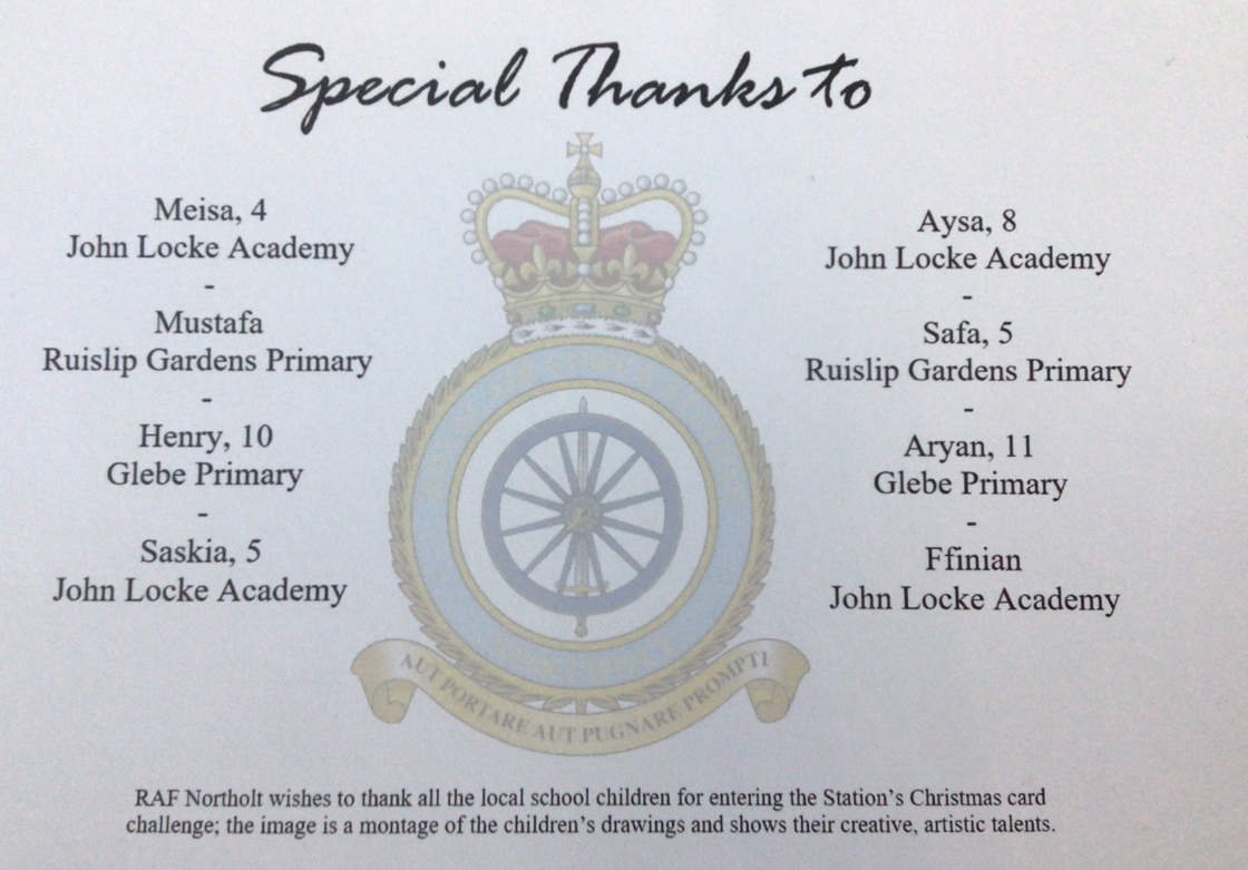 RAF Poster of the children who won the Christmas Card Competition