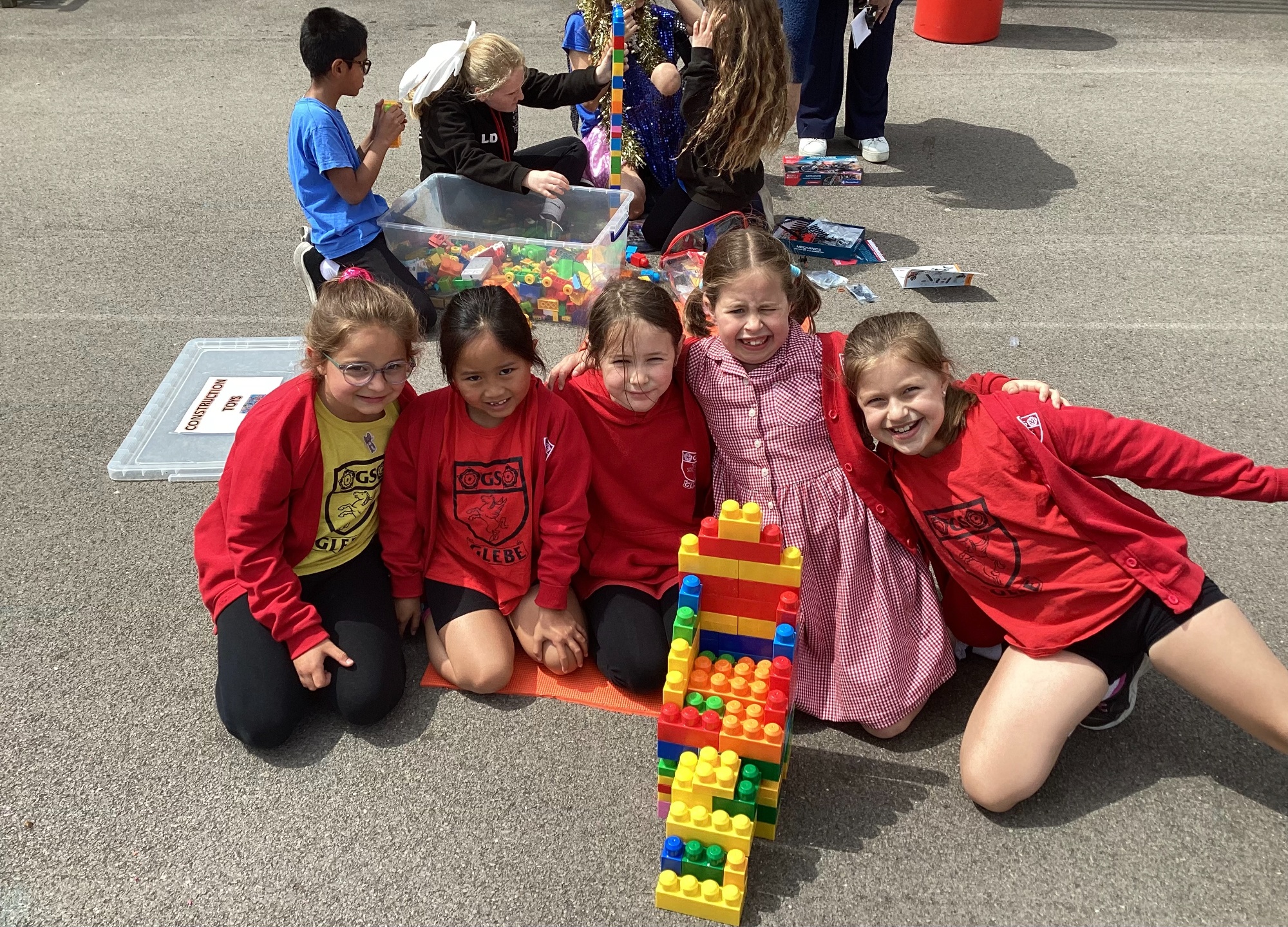 Children using building blocks in the playground